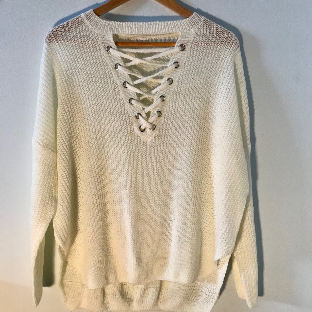 white sweater with open front